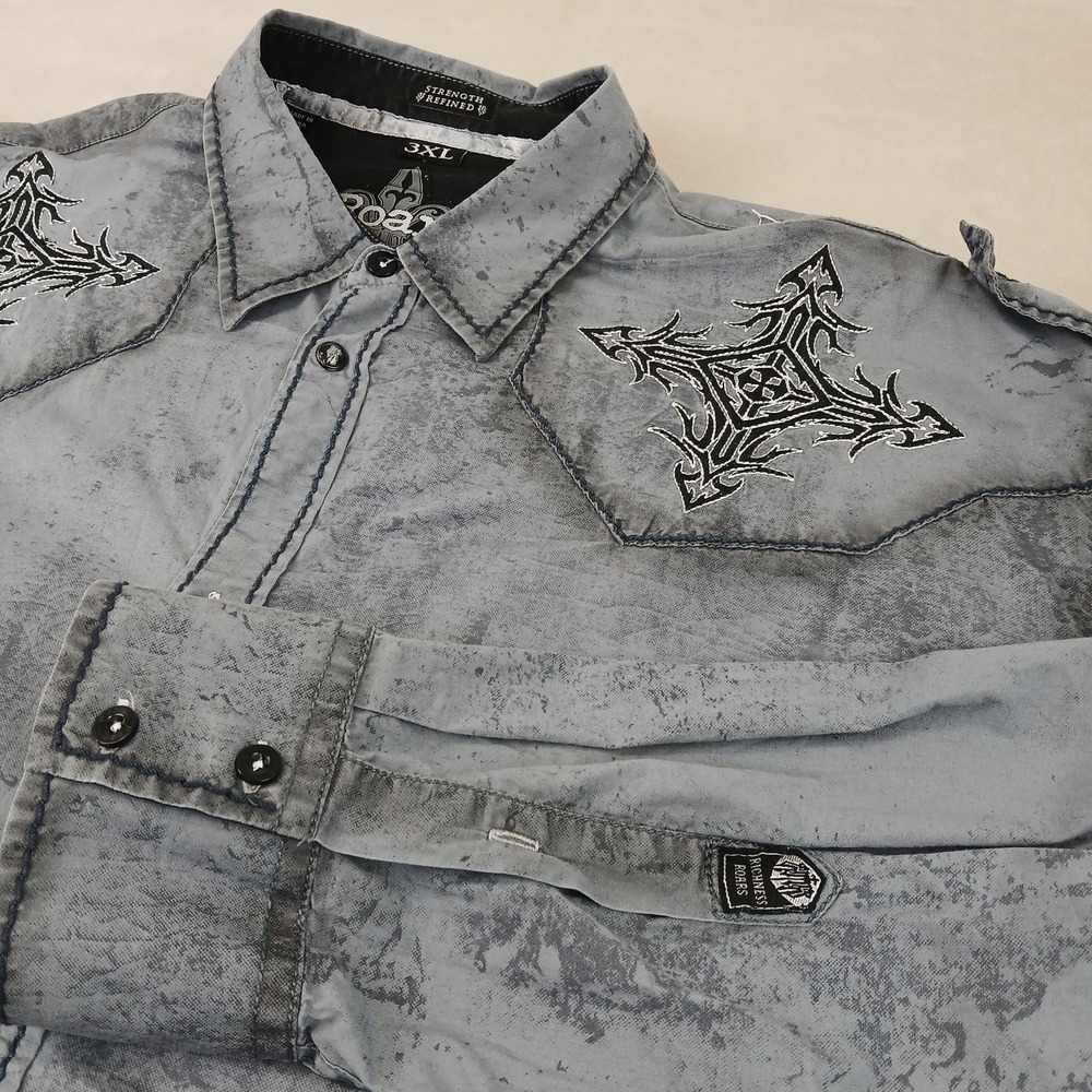 Roar 3XL Mens Shirt Embroidered Tribal Affliction Type 27x31 Crosses